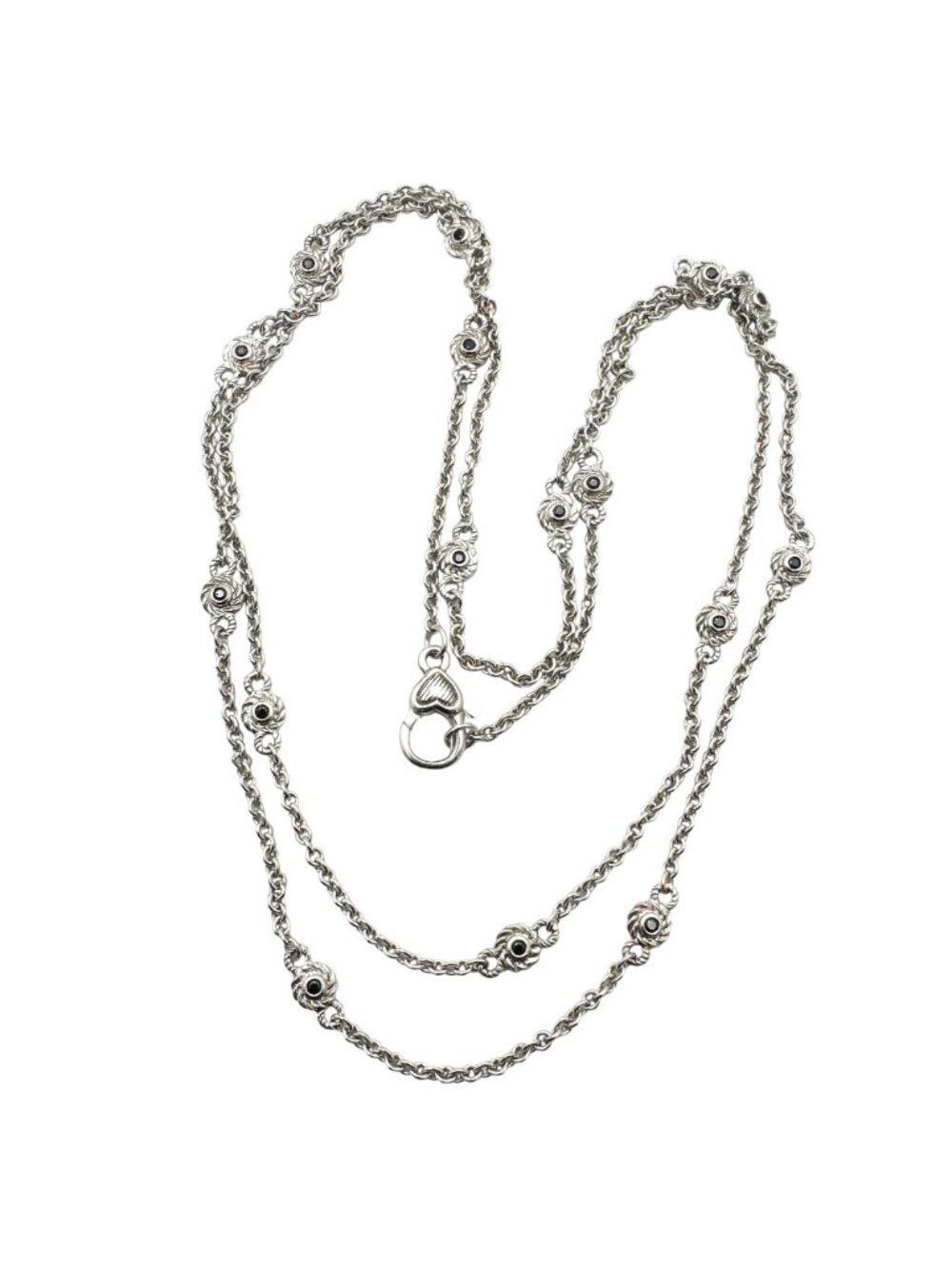 Judith Ripka Necklace Sterling Silver Black Spinel Station Chain 34 Inch - Picture 2 of 8